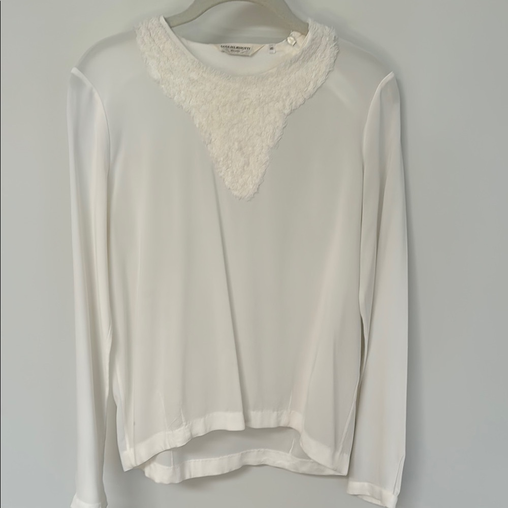Gugliel Minotti White Ruffled Bib Collar Blouse